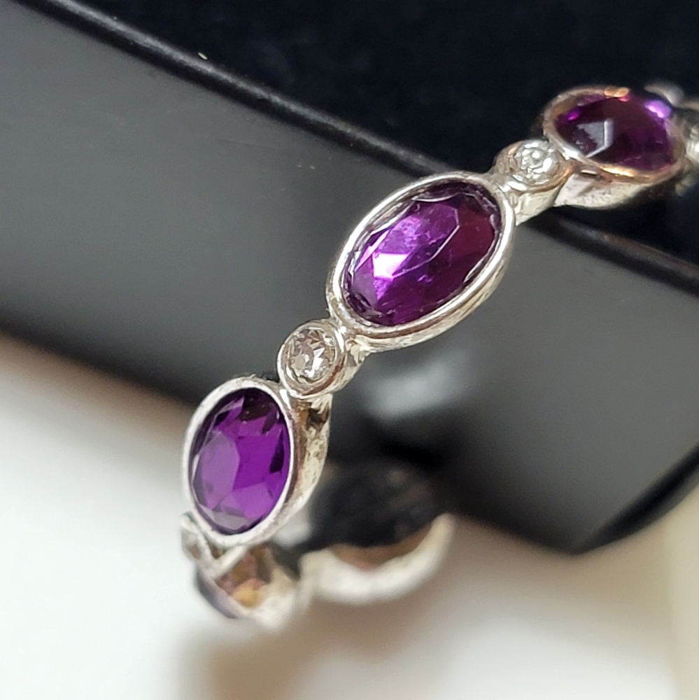 Avon Birthstone-Color Hoop Earrings February Amethyst Silver Tone Rhinestone - Picture 13 of 16